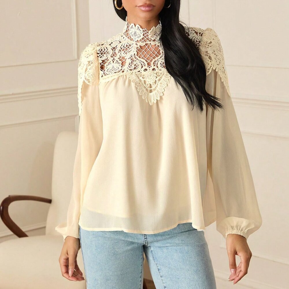Apricot Elegant Women's Floral Blouse